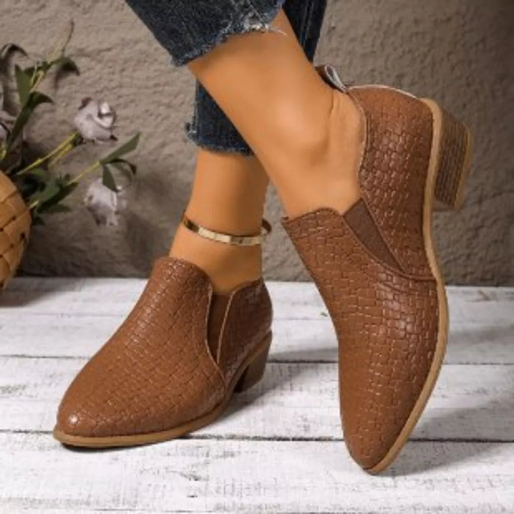 Point Toe Block Heels Ankle Boots