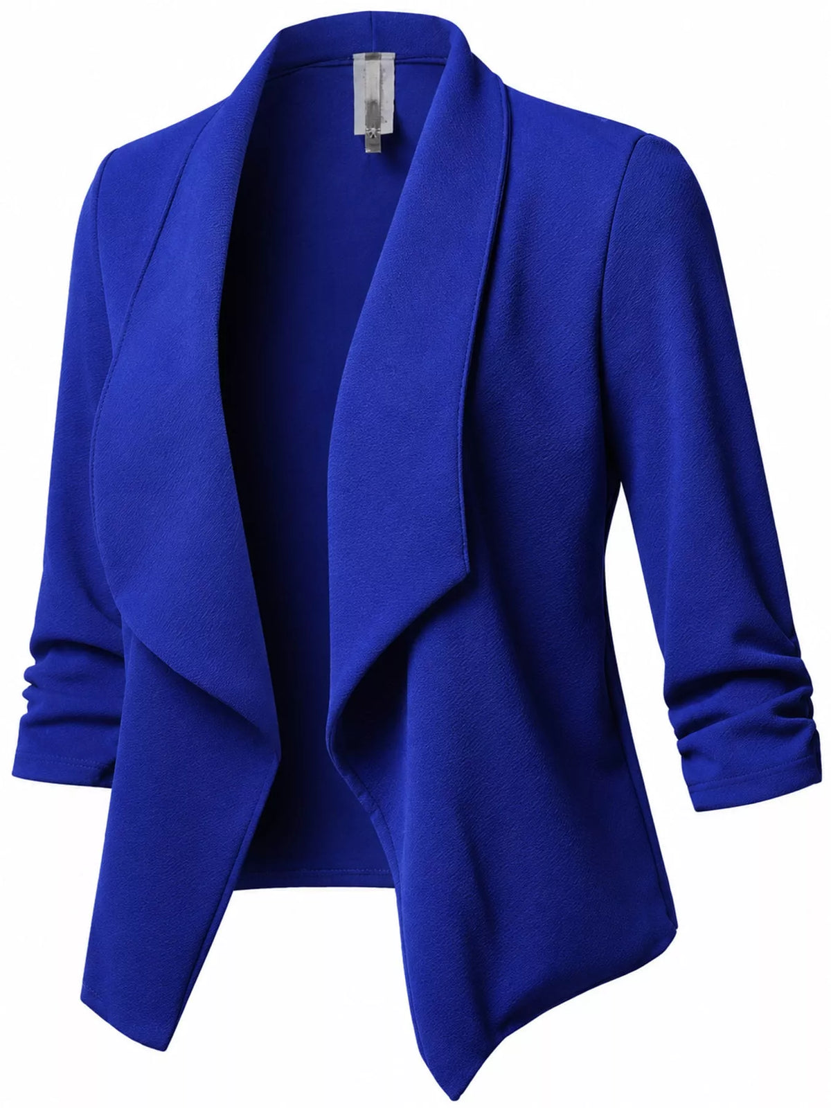 Full Size Open Front Drape Blazer with 3/4 Ruched Sleeves Plus Size