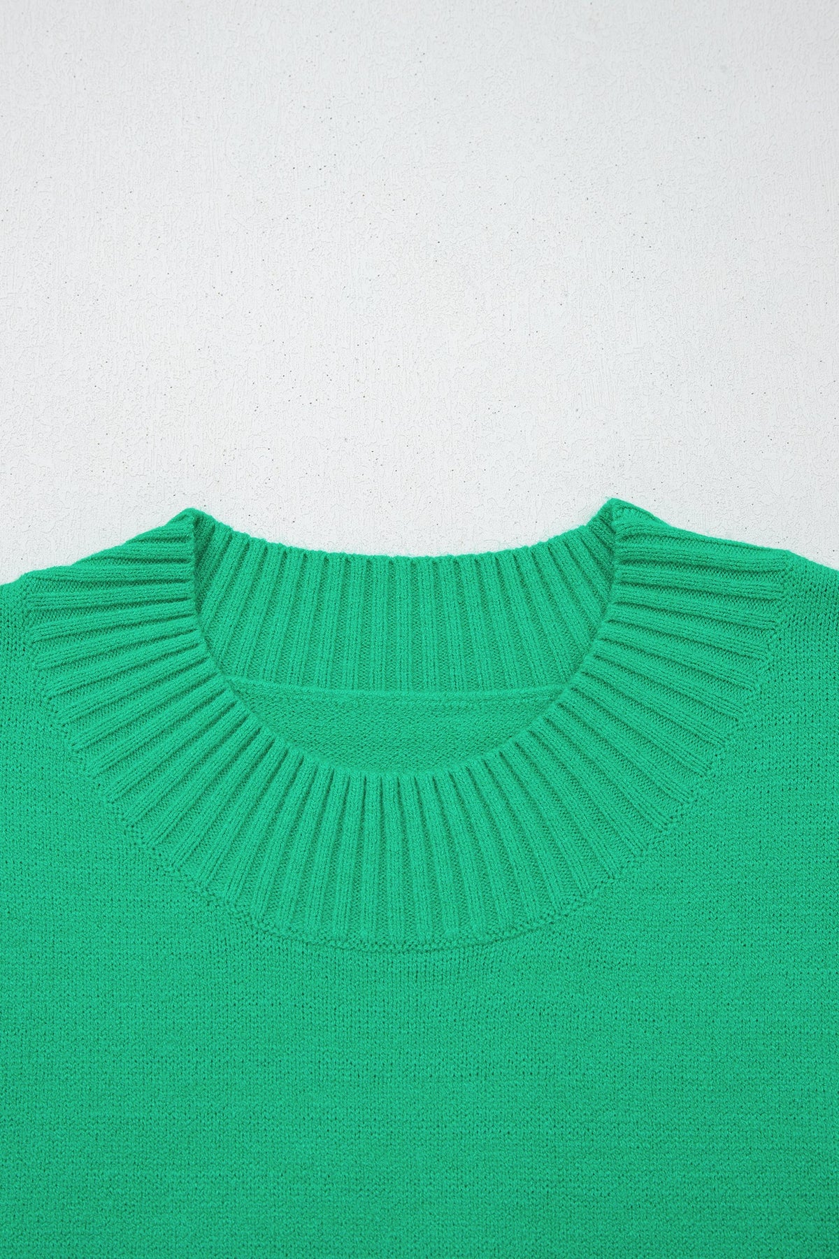 Solid Ruffle Sleeve Round Neck Ribbed Sweater
