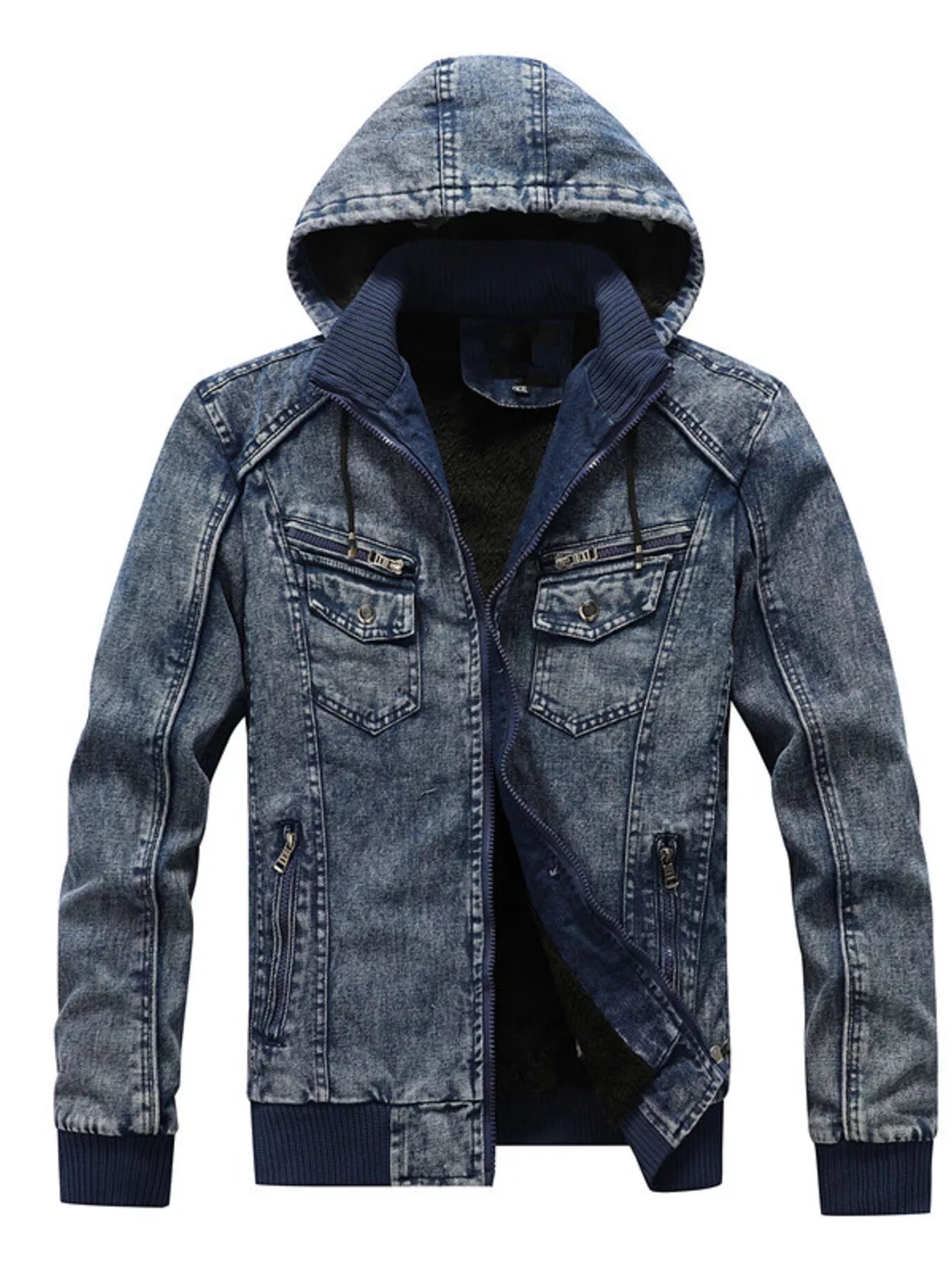 Men's Plus Size Zip Up Hooded Denim Jacket