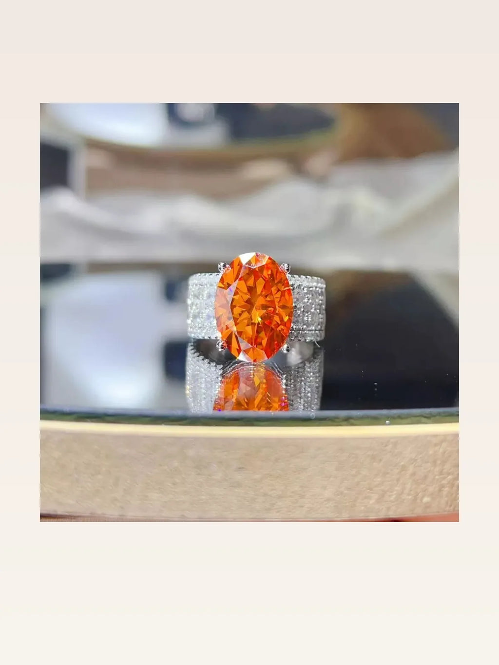 8 Carat Oval Orange Moissanite Cocktail Ring in 925 Silver