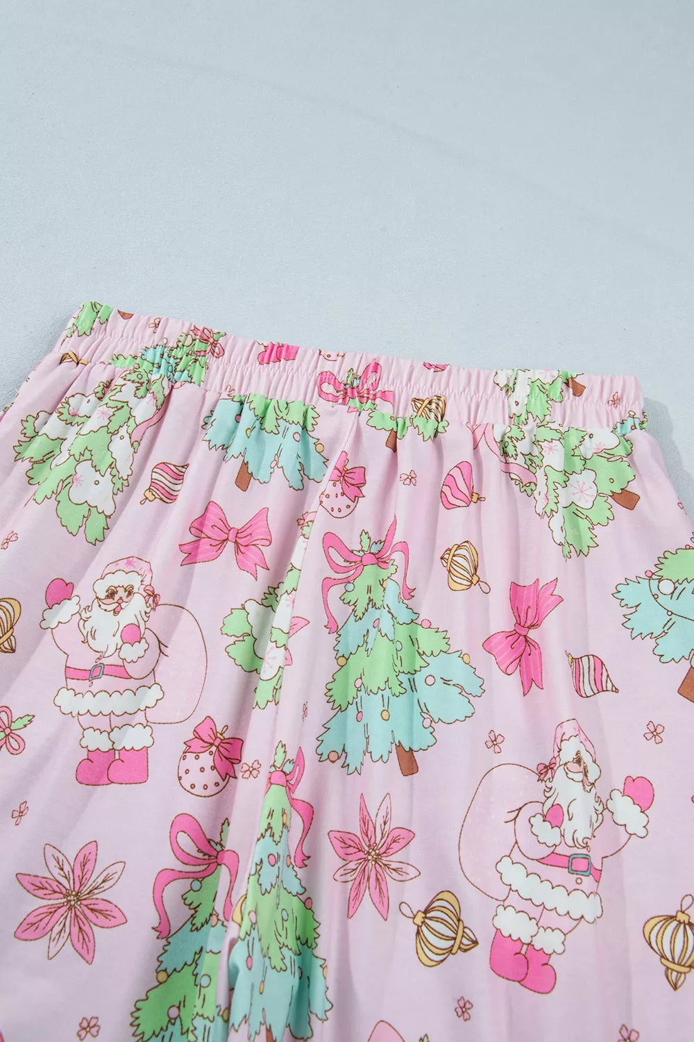 Christmas Print Button Front Long Sleeve Lounge Set