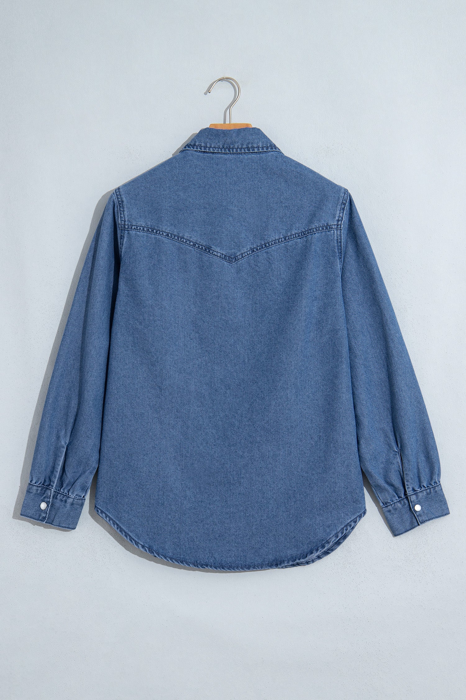 Dusk Blue Western Embroidered Collar Long Sleeve Denim Shirt