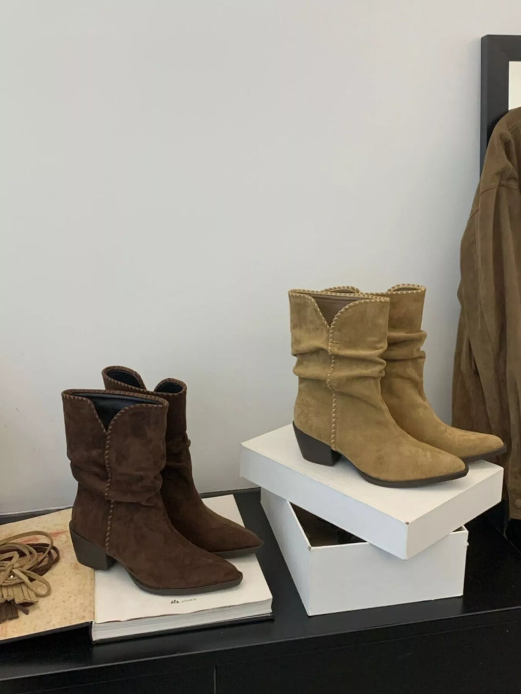 Point Toe Block Heels Boots