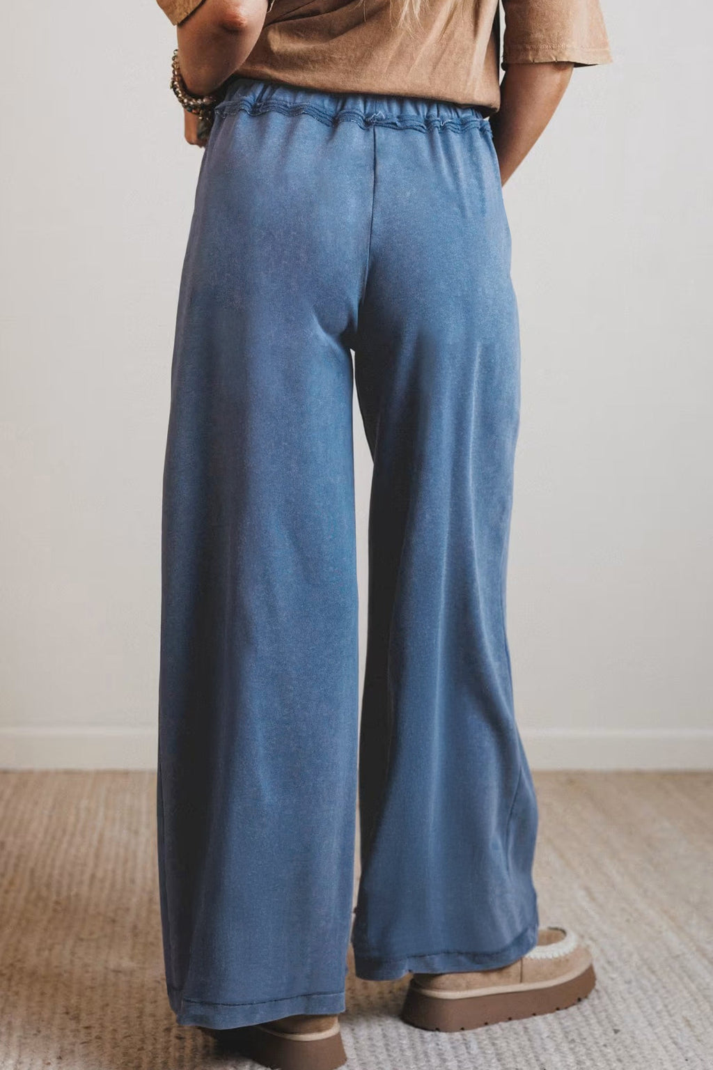 Ashleigh Blue Mineral Wash Drawstring Retro High Waist Wide Leg Western Pants