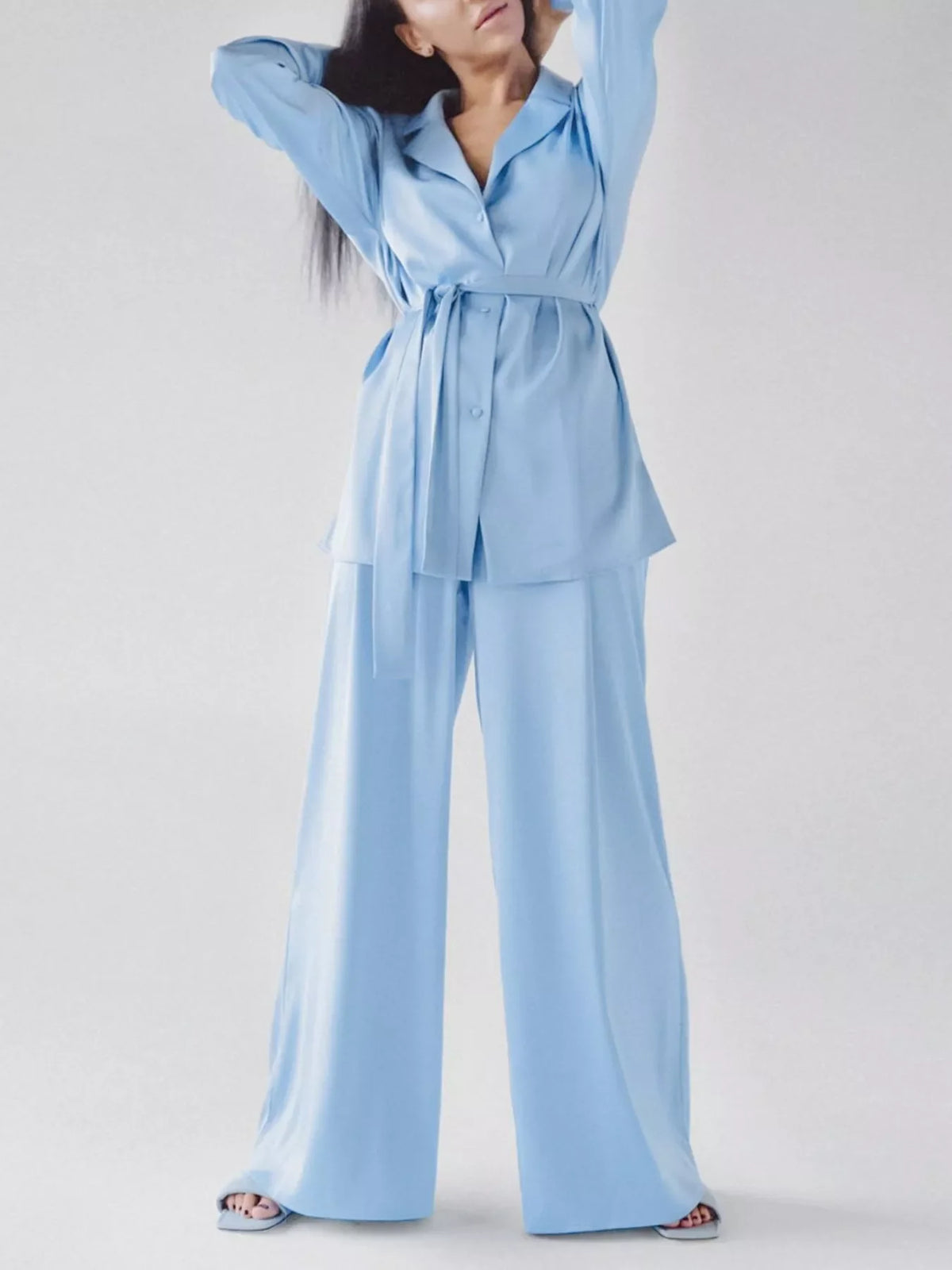 Satin Long Sleeve Shirt and Pants Set