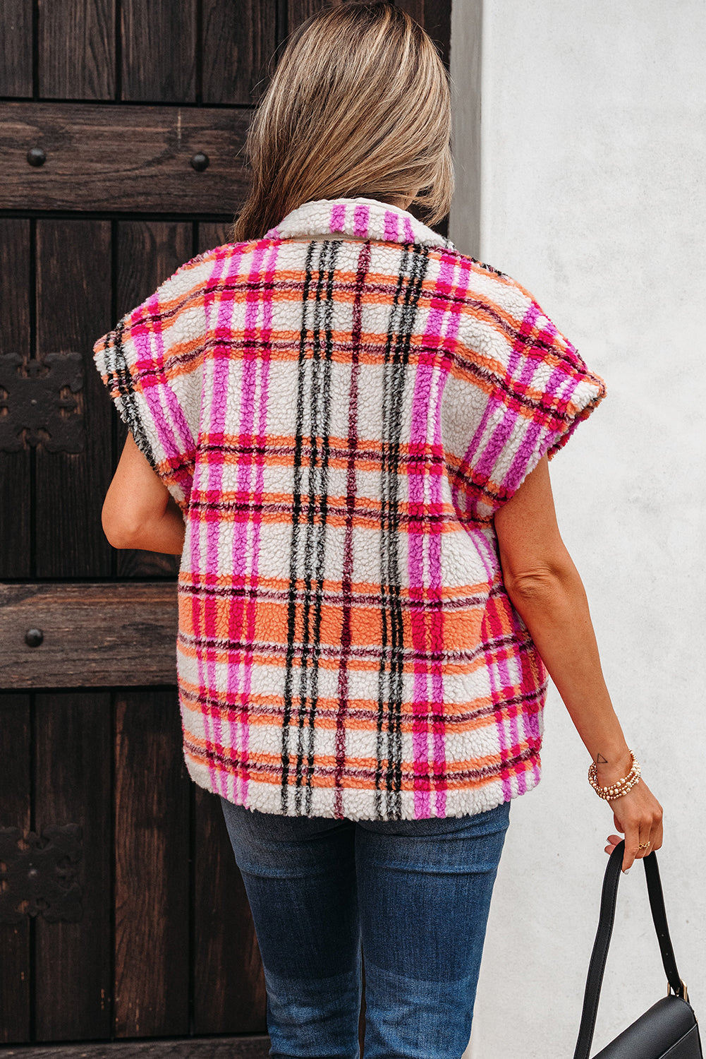 Plaid Sherpa Buttoned Jacket Vest