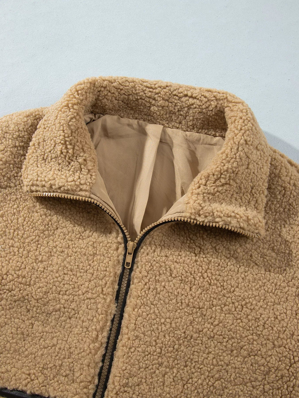 Drop Shoulder Collar Long Sleeve Fleece Regular Fit Jacket