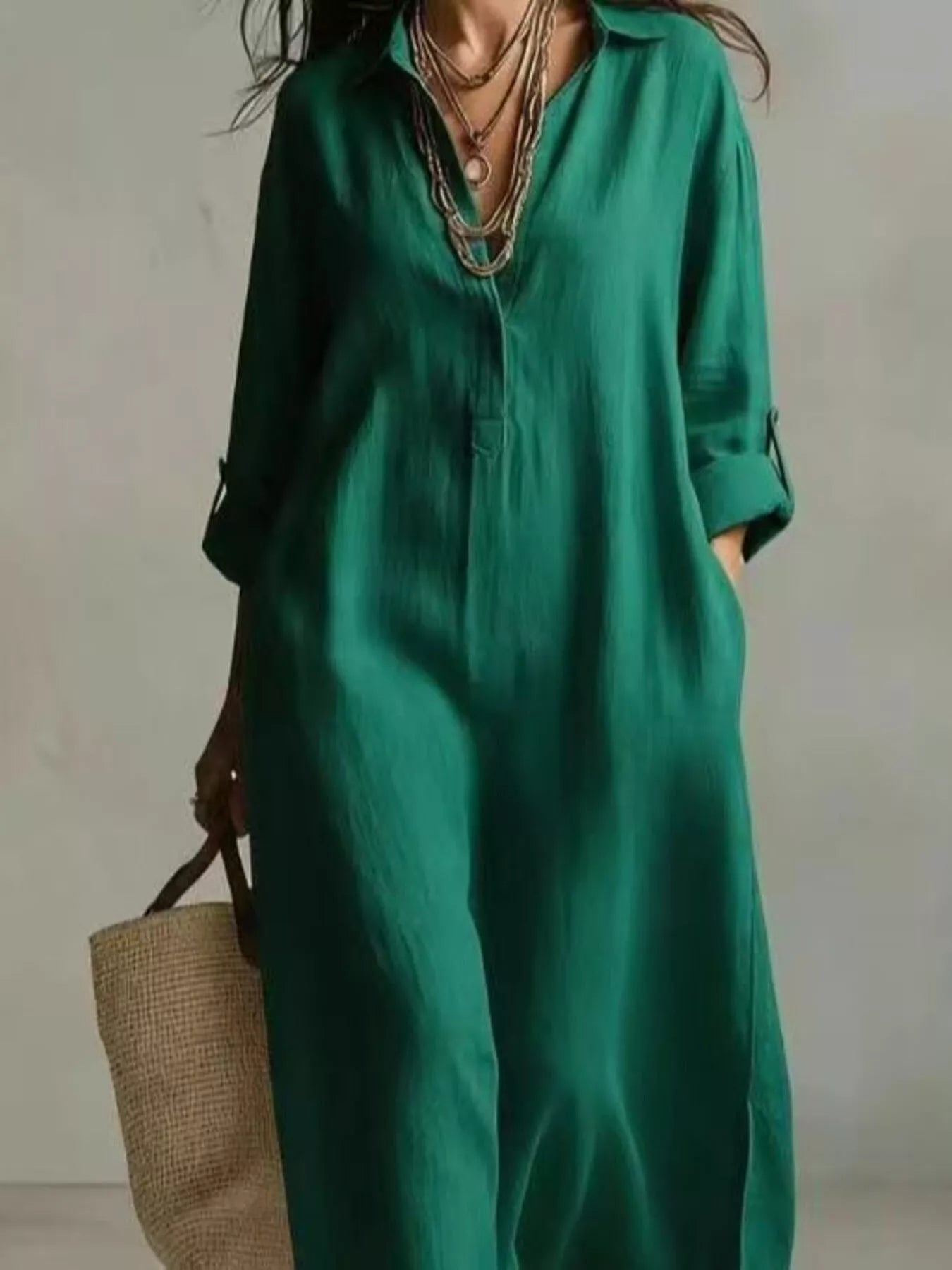 Full Size Casual Midi Shirt Dress Plus Size
