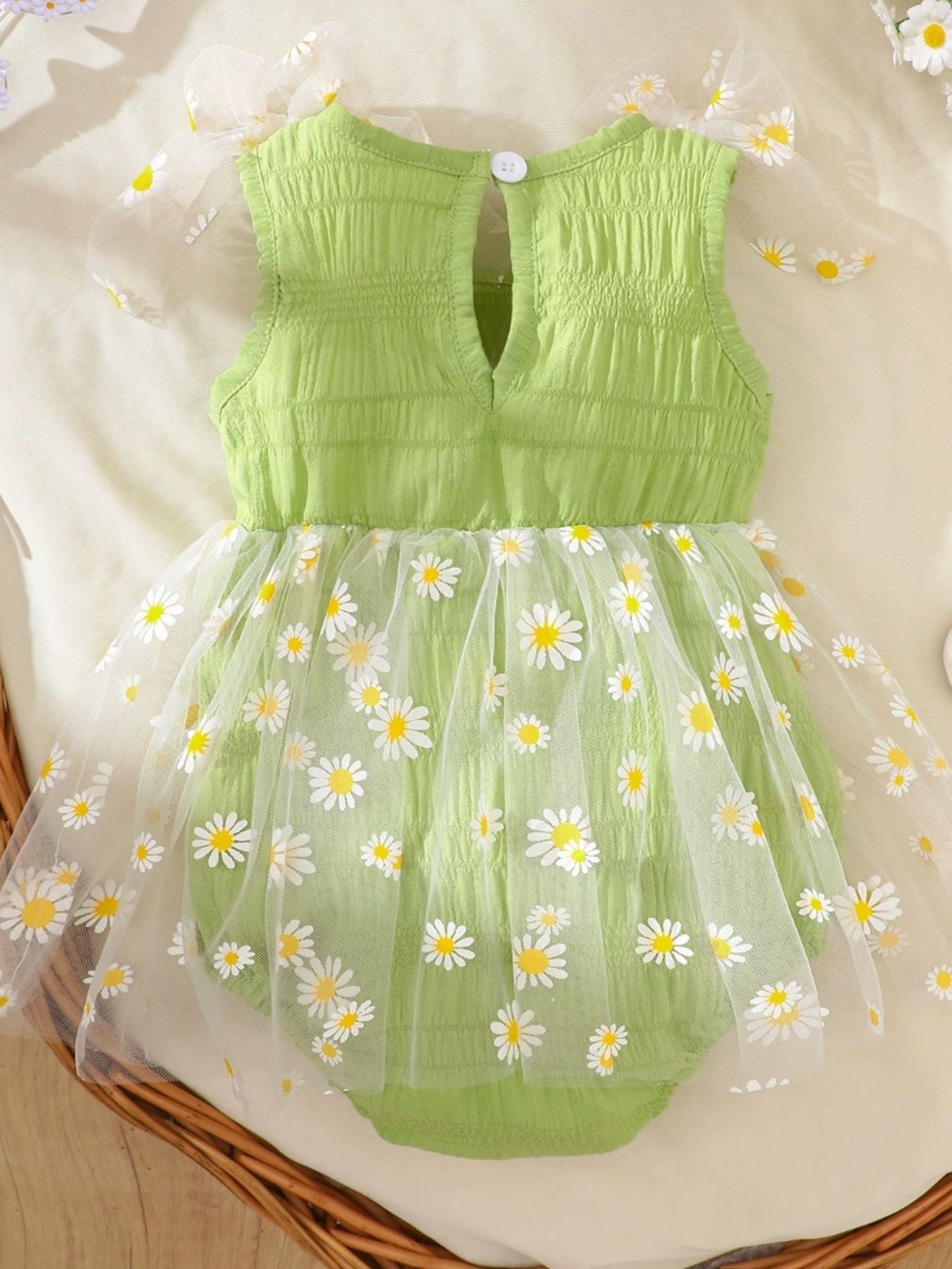 Children's Daisy Embroidered Sleeveless Bodysuit Dress