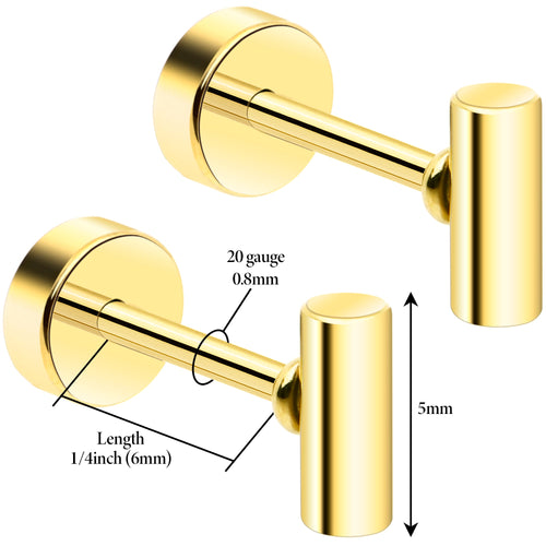 14k Yellow Gold Plated Straight Barbell Ball Flat Back Stud Earrings - 1 Pair