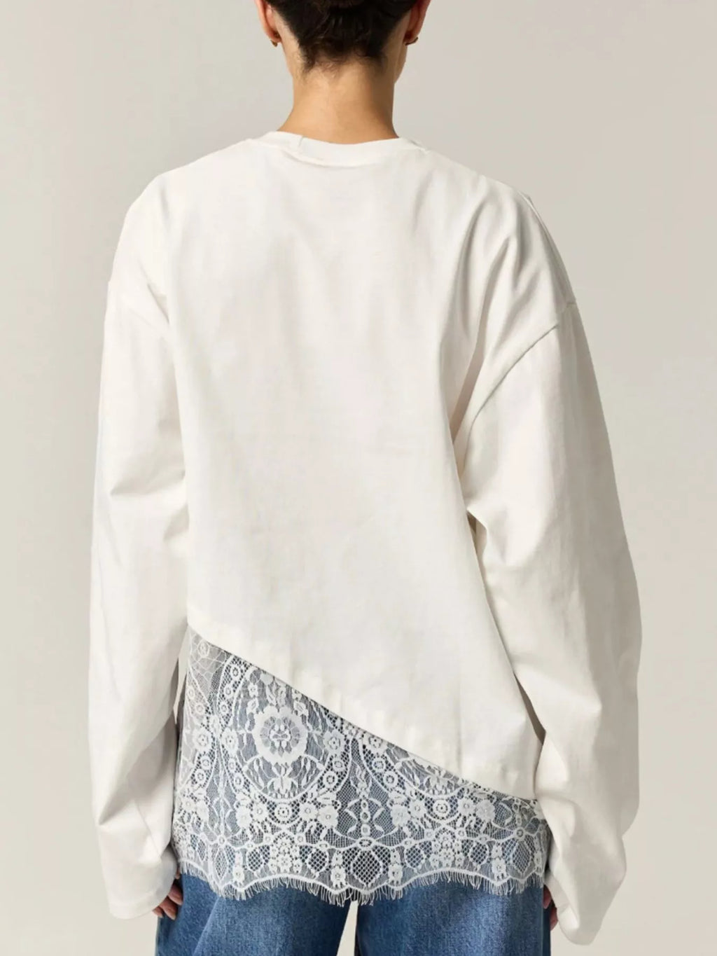 Long-Sleeve T-Shirt with Asymmetric Lace Hem