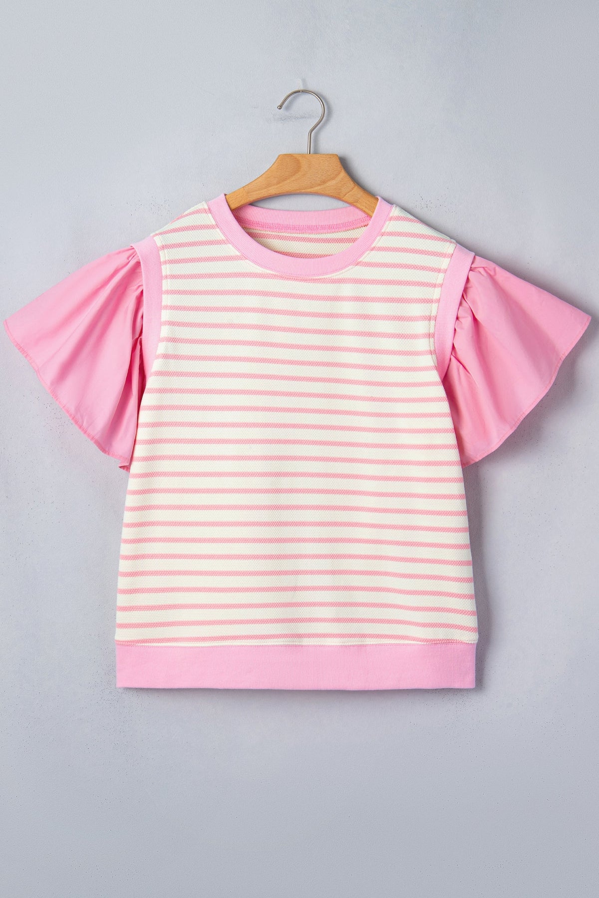 Stripe Patchwork Ruffle Short Sleeve Blouse