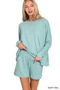 Melange Long Sleeve Tee and Shorts Lounge Set