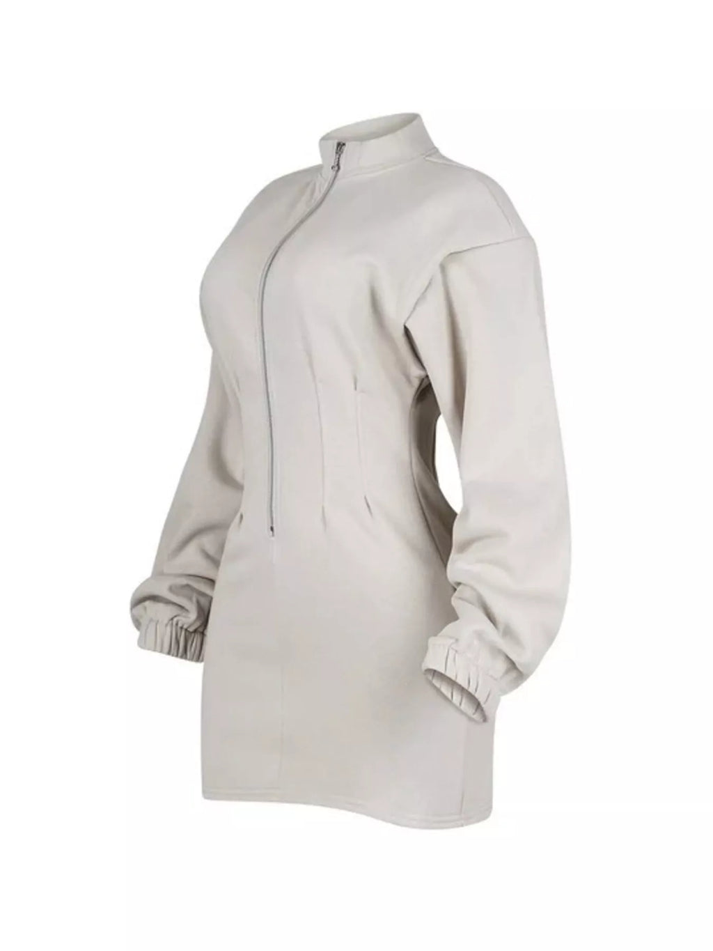 Casual Zip-Up Long Sleeve Mini Dress