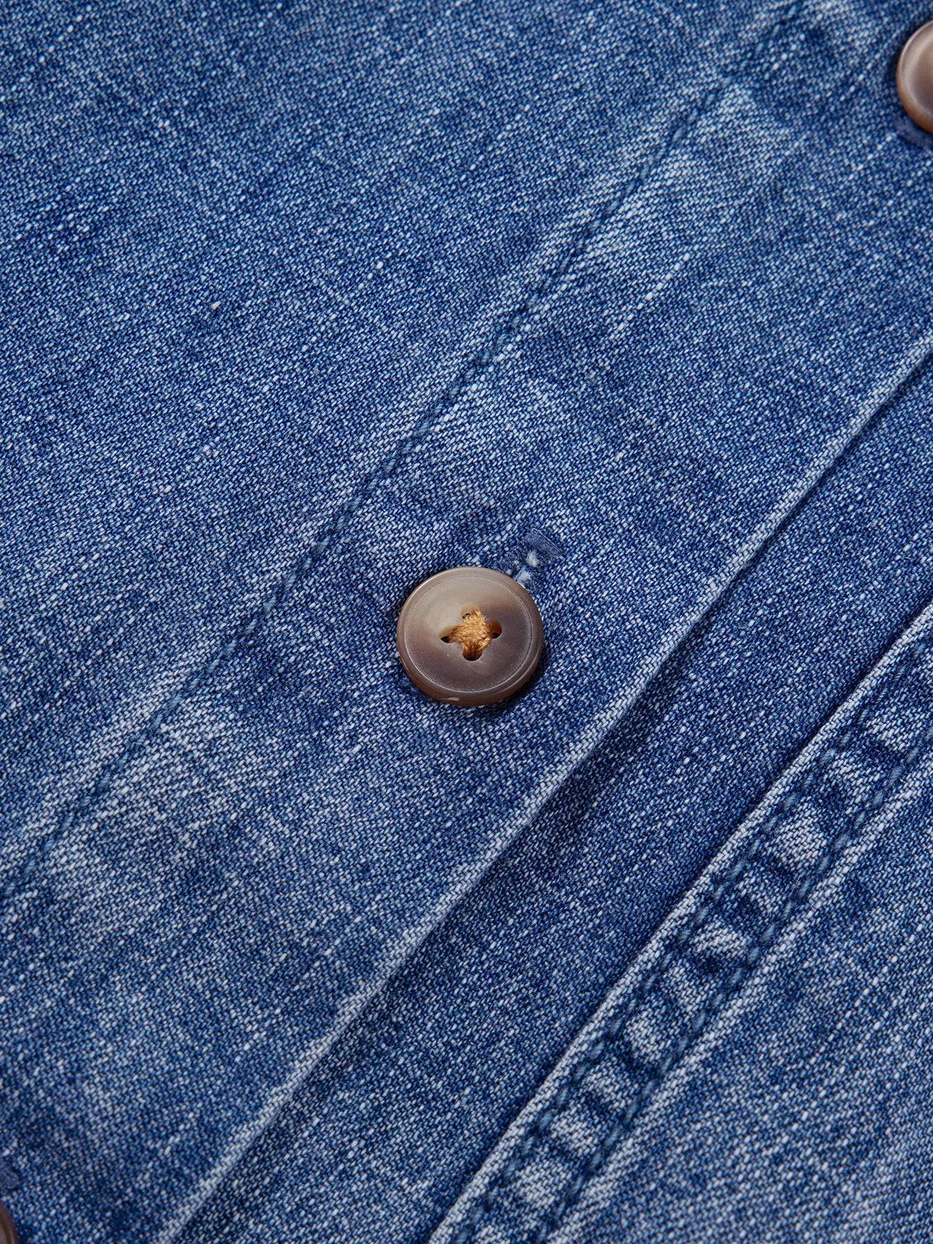 Three Quarter Sleeve Button Front Loose Denim Shirt