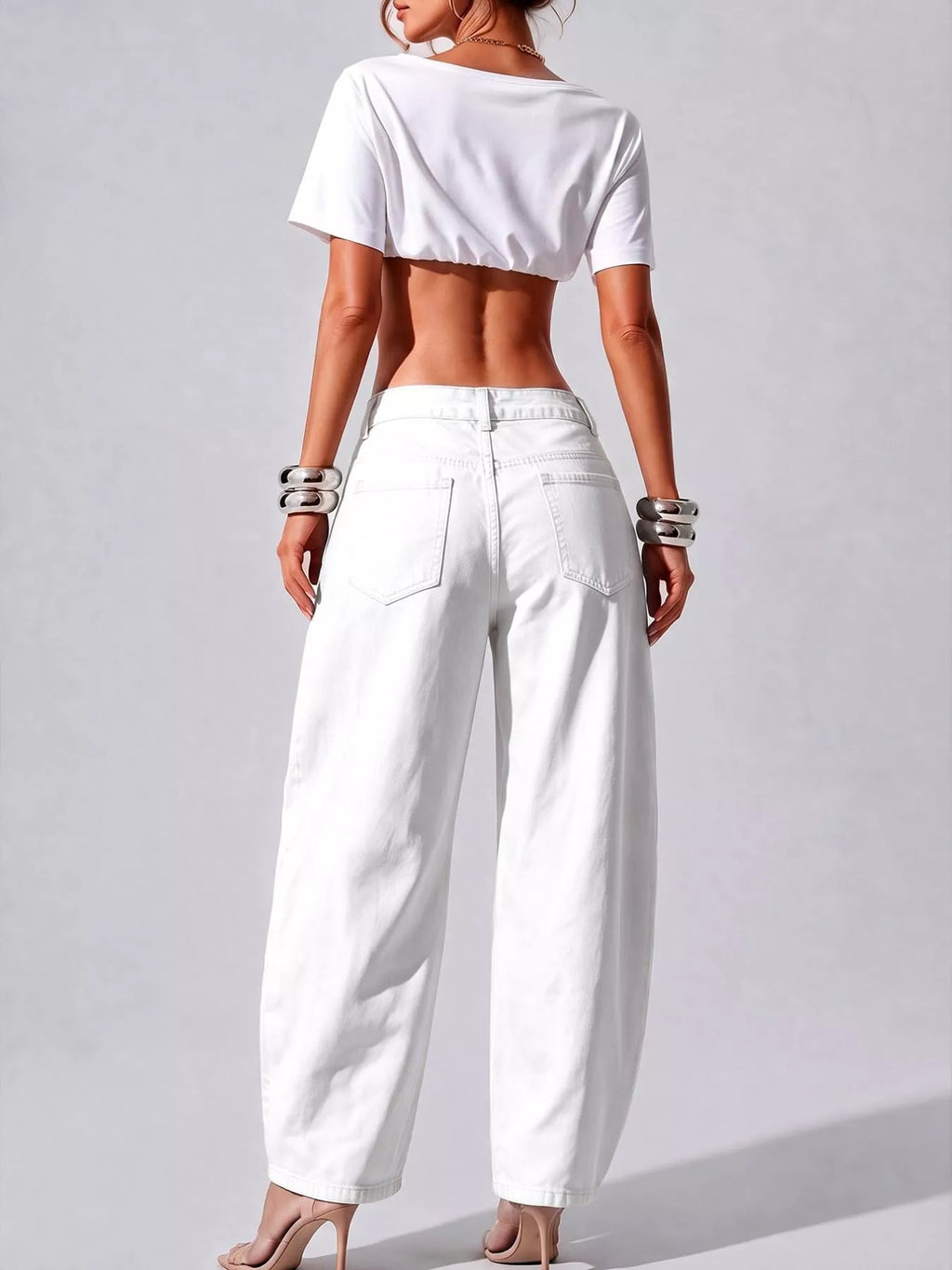 Decorative Button Wide Leg Jeans