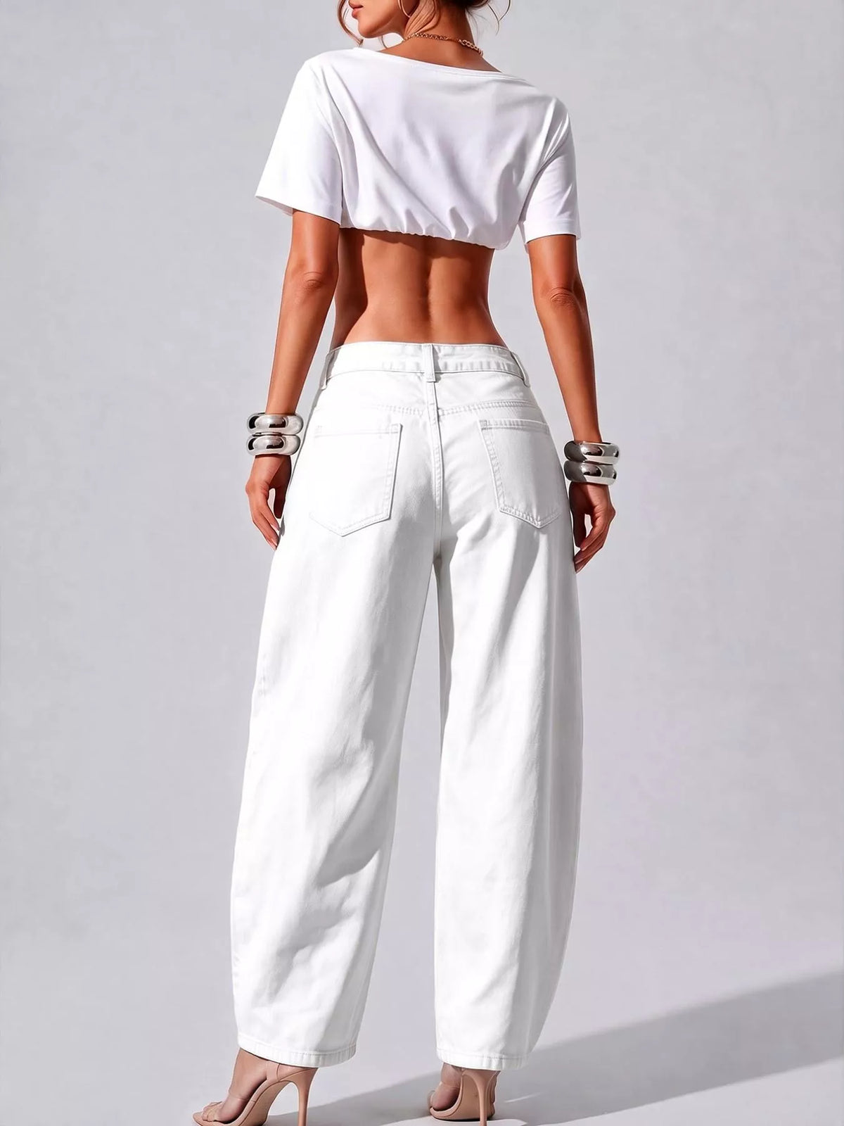 Decorative Button Wide Leg Jeans