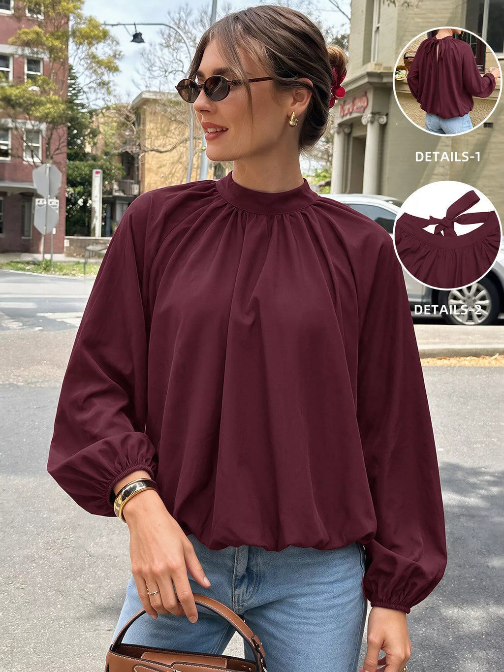 Tie Back Balloon Sleeve Blouse