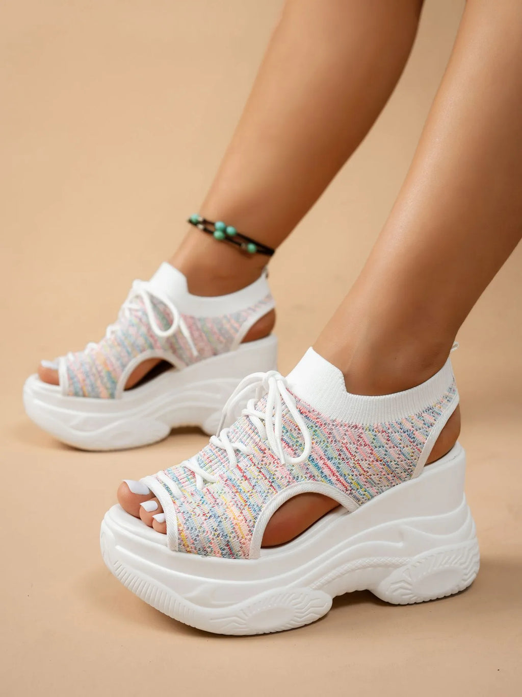 Lace Up Platform Wedge Sandals
