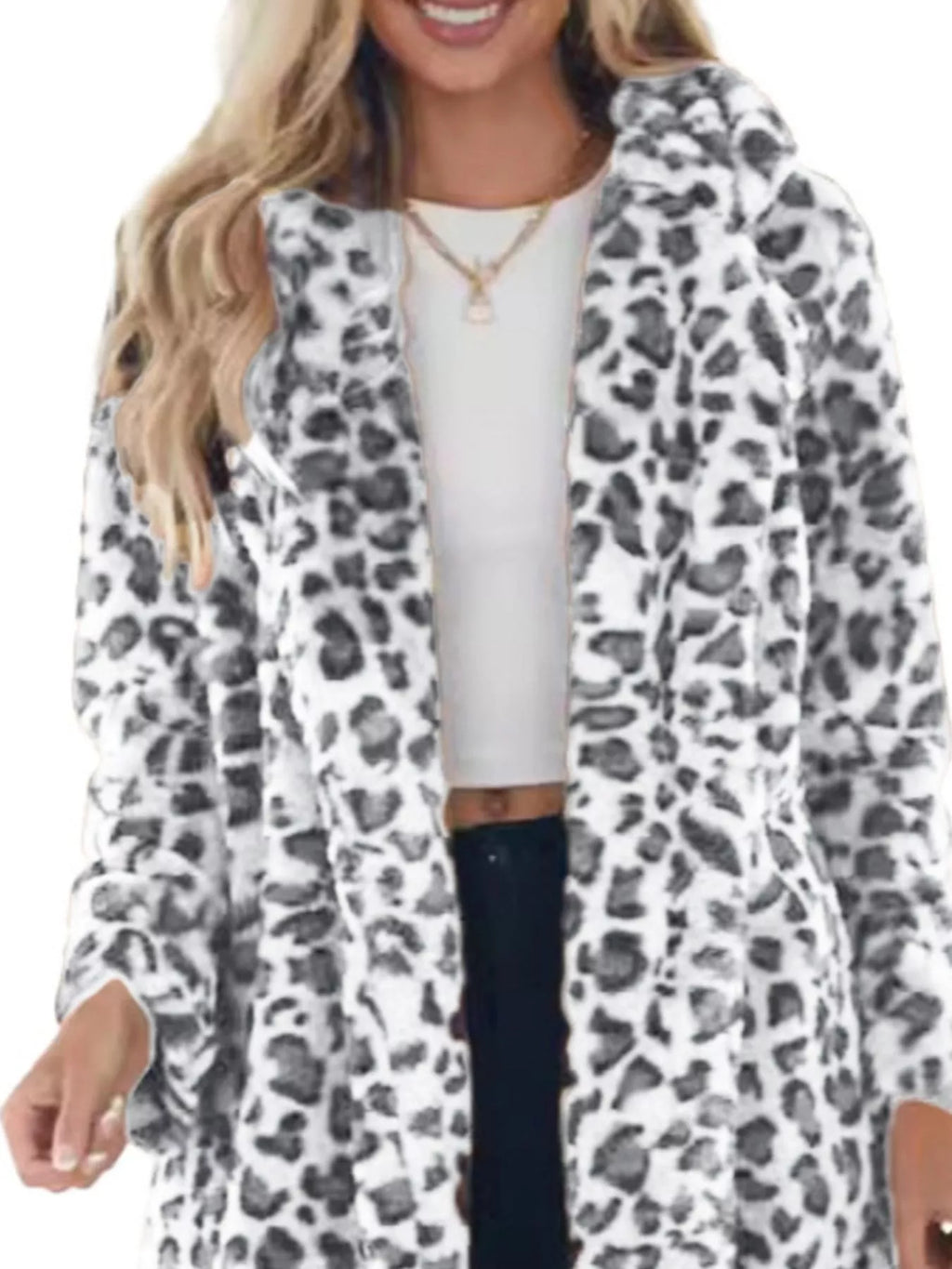 Full Size Leopard Open Front Outerwear Plus Size