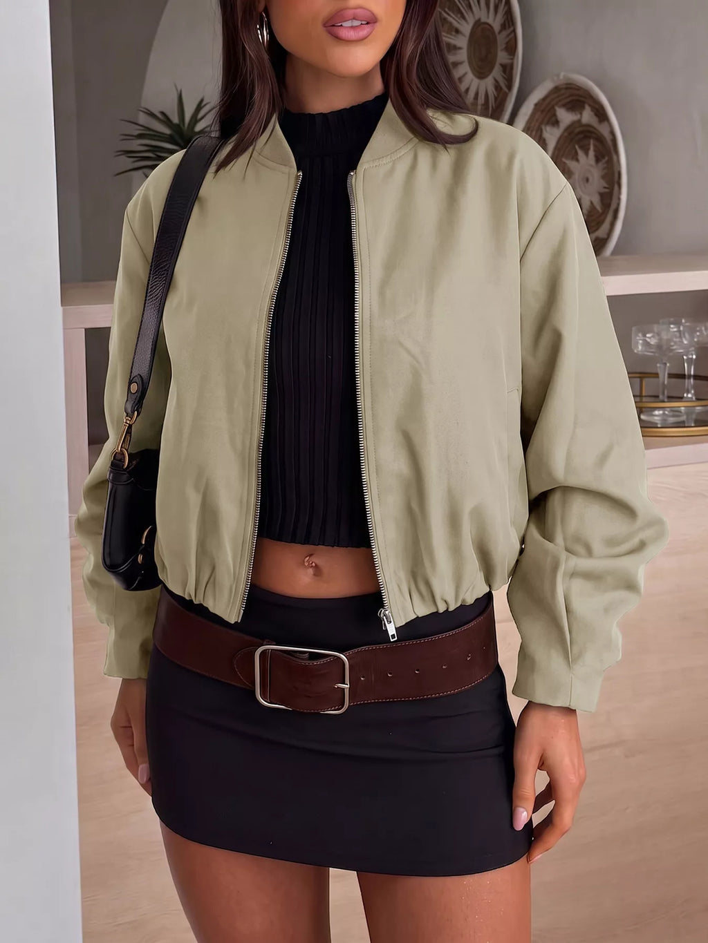 Zip-Up Dropped Shoulder Jacket