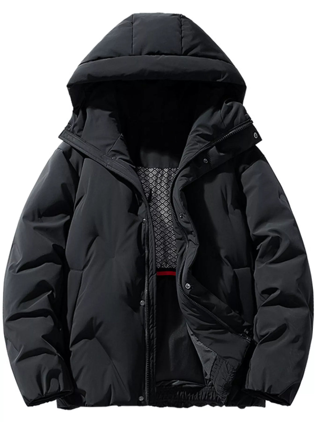 Men's Full Size Hooded Puffer Jacket with Side Pockets Plus Size