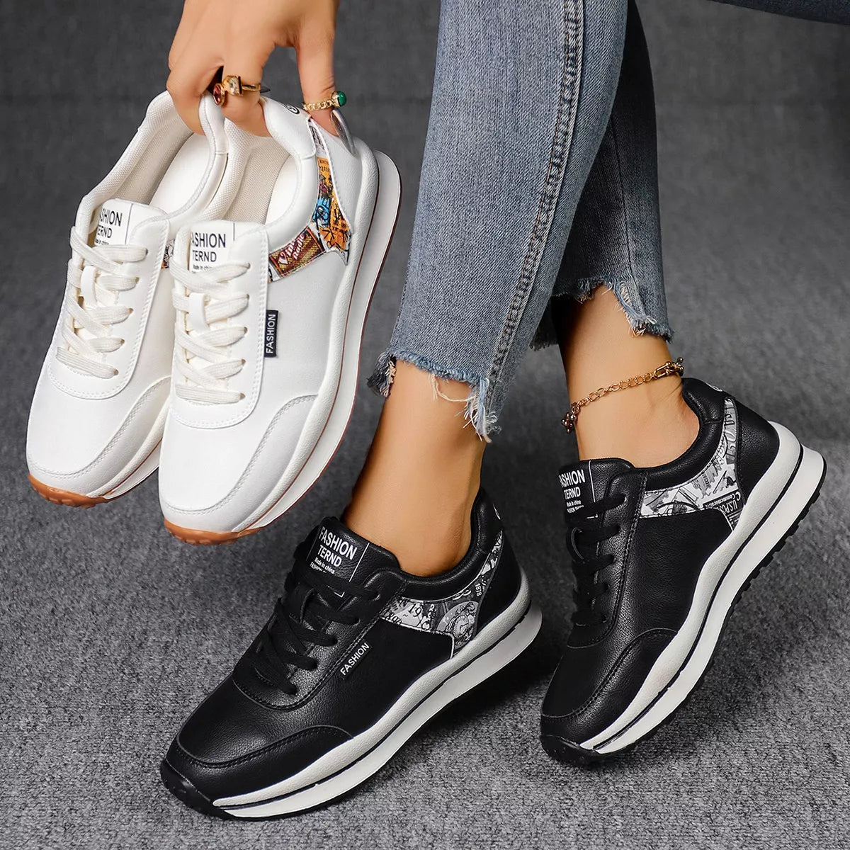 Round Toe Lace Up Sneakers