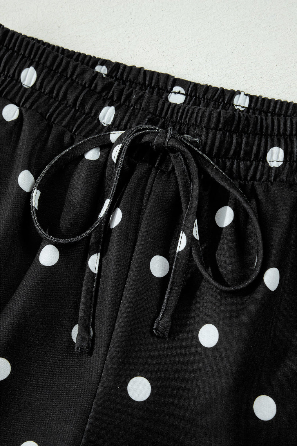 Black Exposed Seam Detail Polka Dot Loose Tee Drawstring Shorts Set