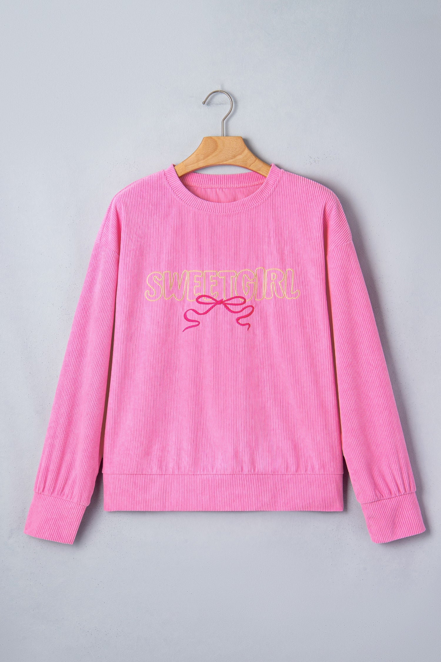 Bonbon Sweet Girl Embroidered Graphic Rib Textured Top