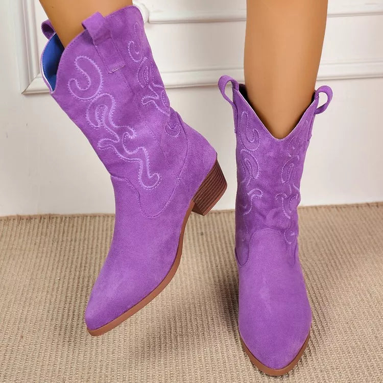 Point Toe Block Heels Boots