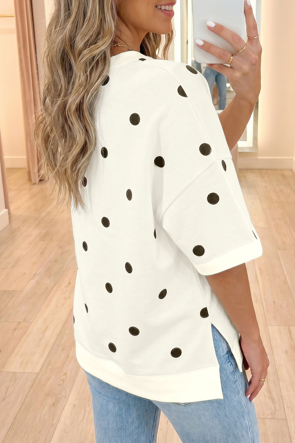 Sky Blue Polka Dot Print Crossed Seam Detail Oversize Tee