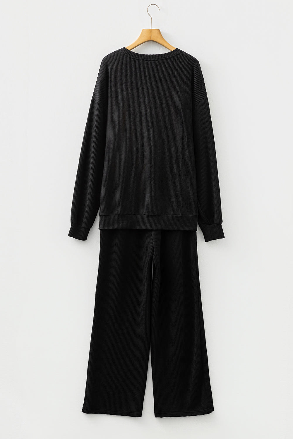 Christmas Letter Print Corded Knit Top & Pants Set