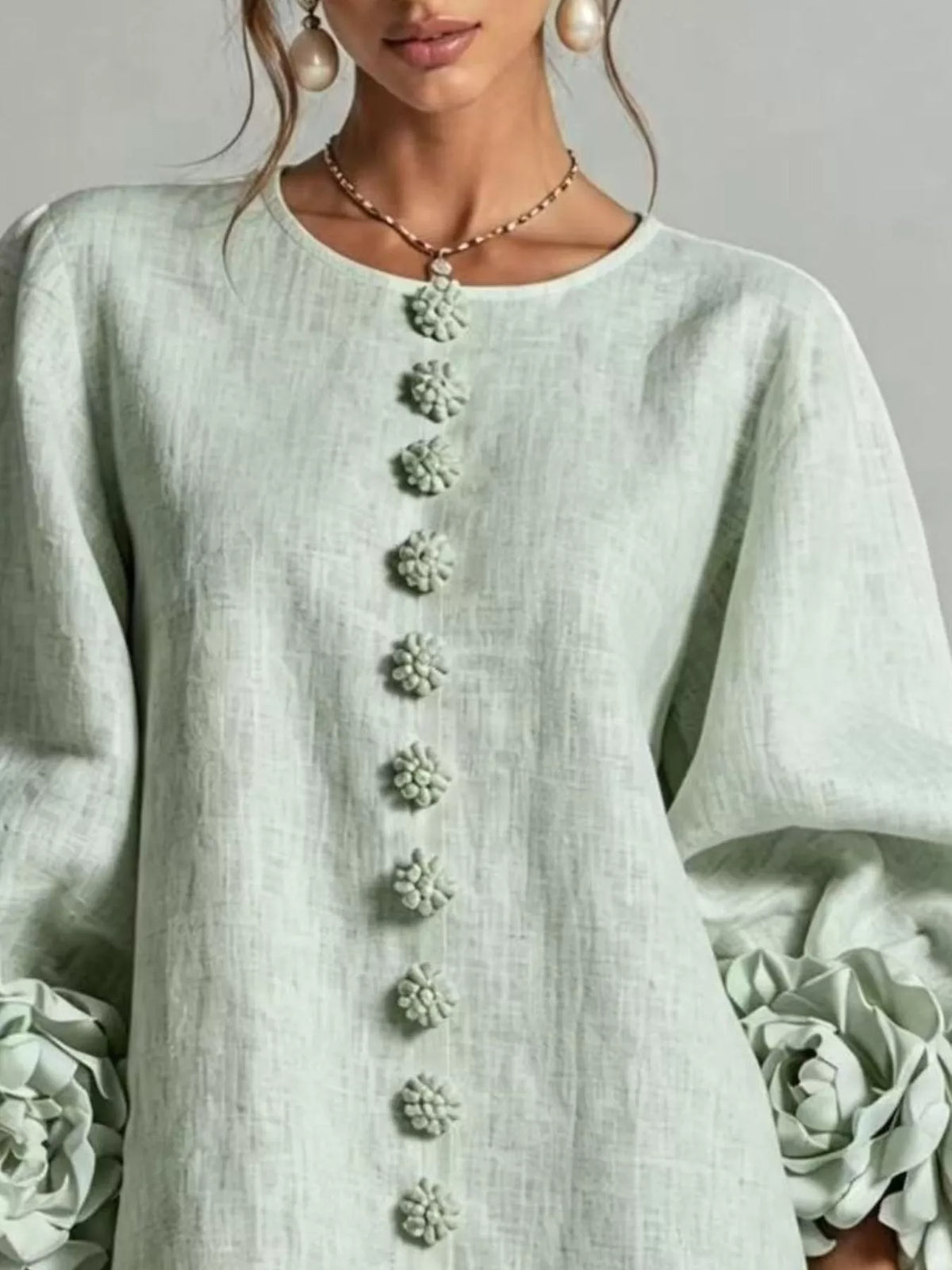 3D Floral 3/4 Sleeve Mini Dress