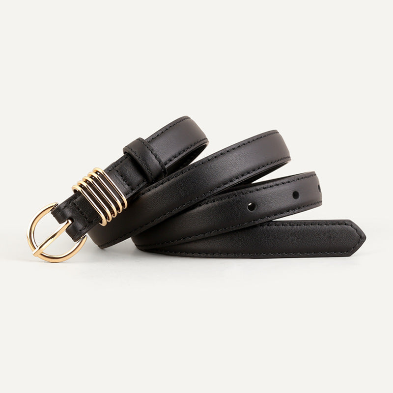 Skinny Leather Belt with Gold Buckle