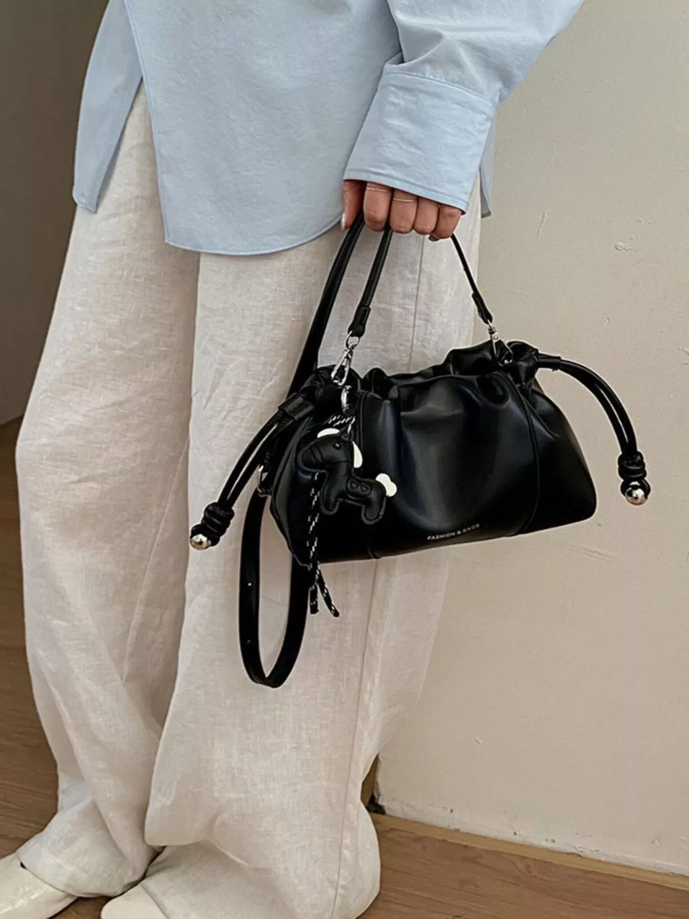 Drawstring Leather Crossbody Bag