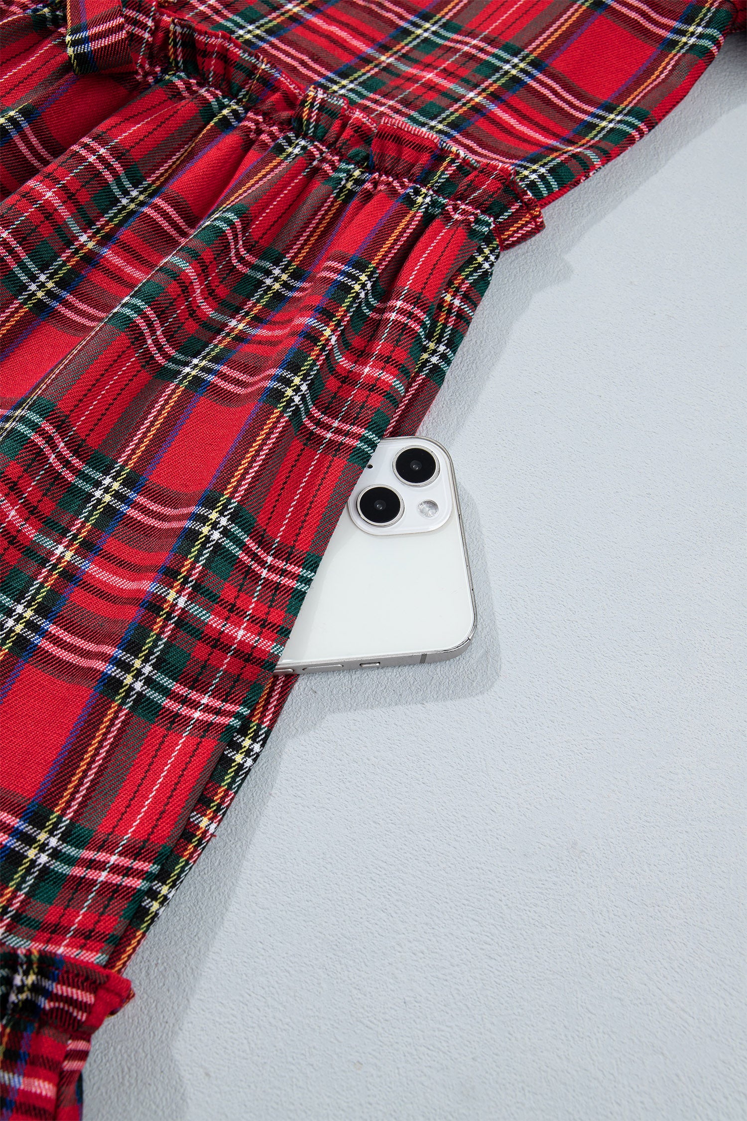 Red Plaid Knot Neck Short Sleeve Mini Shift Dress