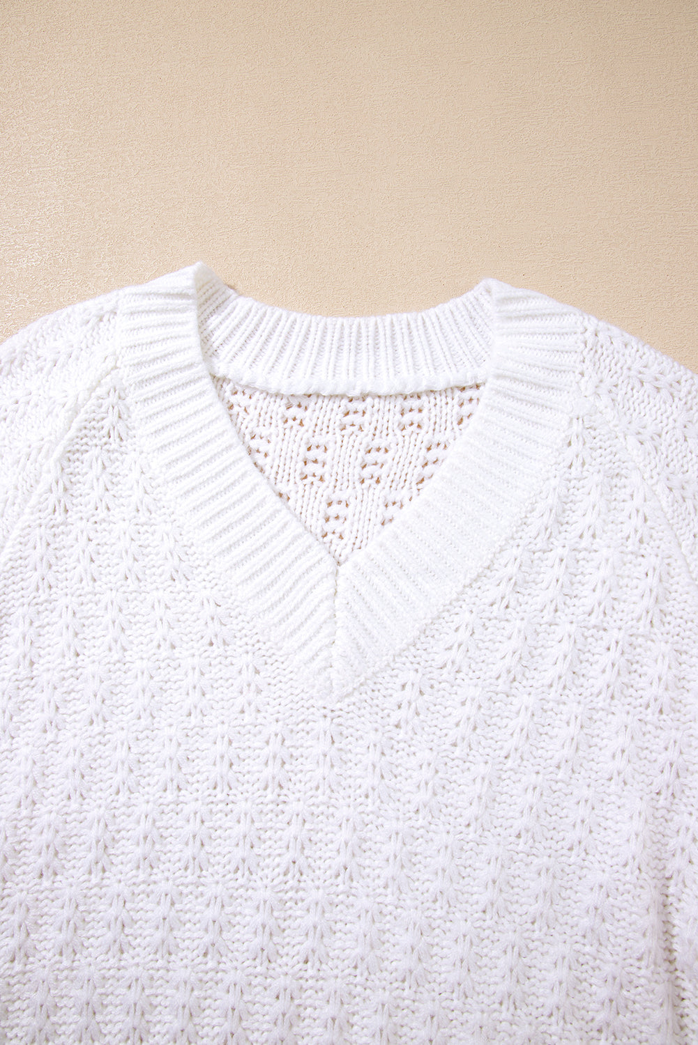 Textured Knit Ribbed Edge V-Neck Sweater