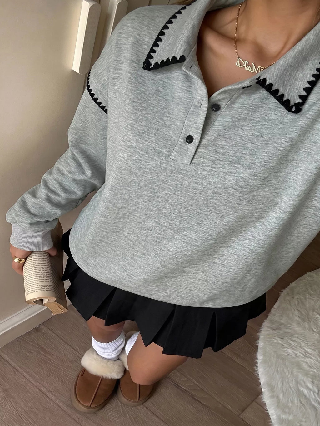 Polo Collar Dropped Shoulder Sweatshirt