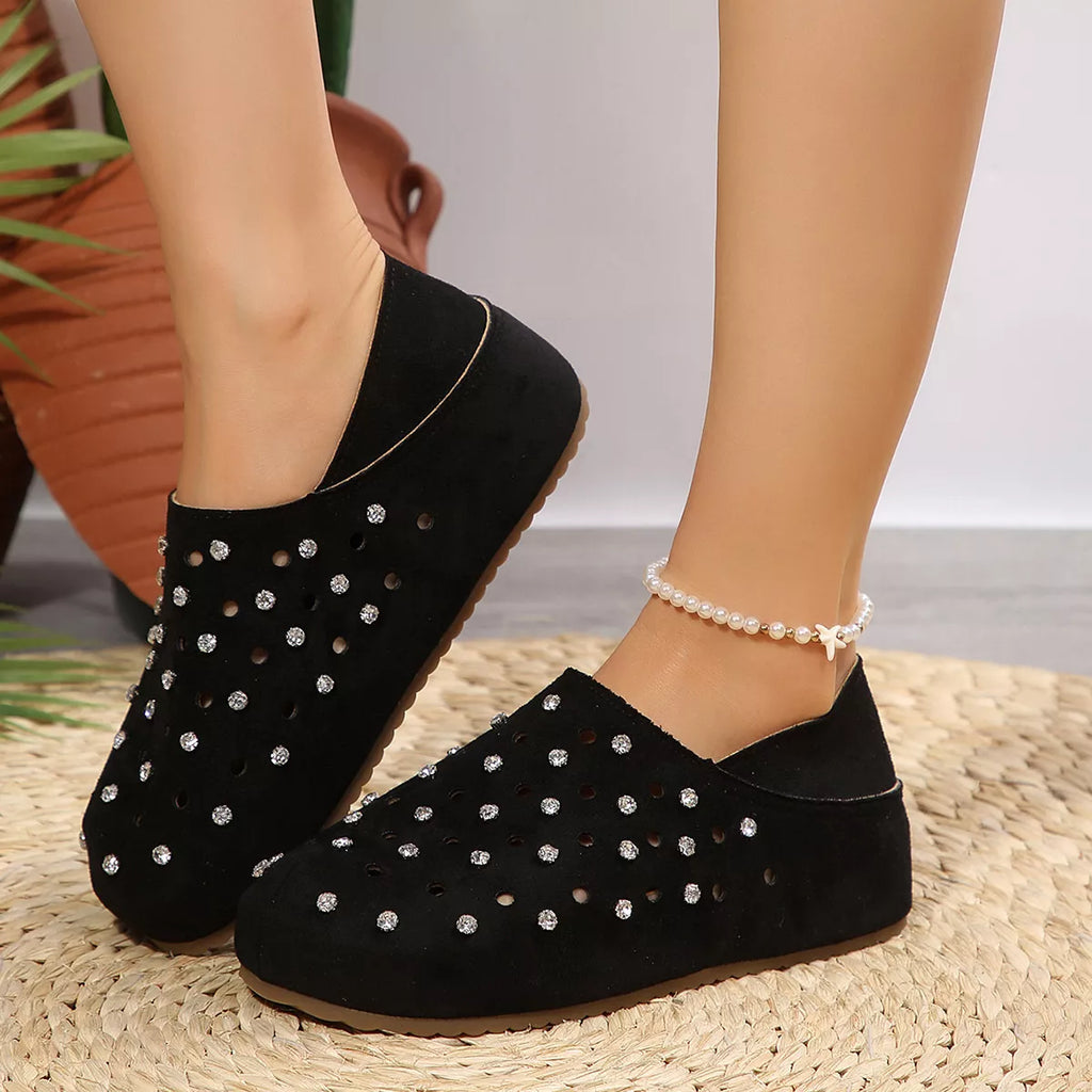 Rhinestone Round Toe Slip-Ons