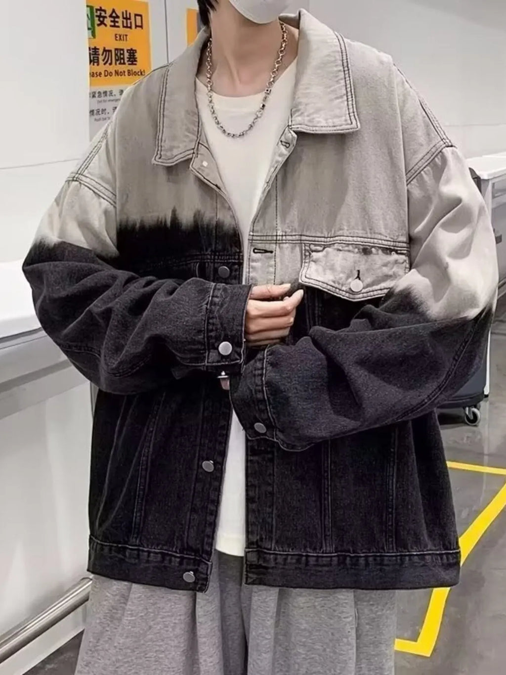 Men's Plus Size Gradient Wash Denim Jacket