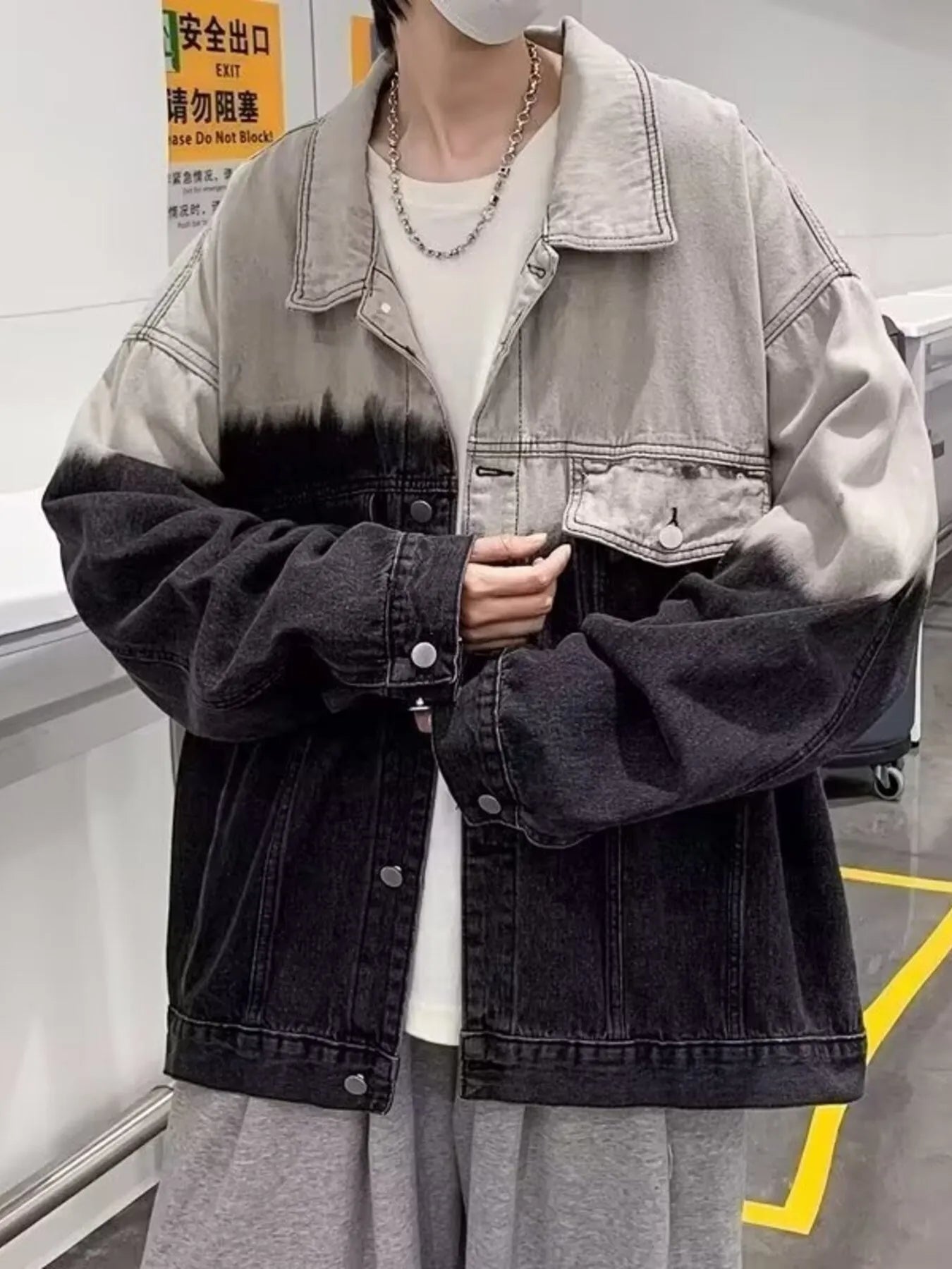 Men's Plus Size Gradient Wash Denim Jacket