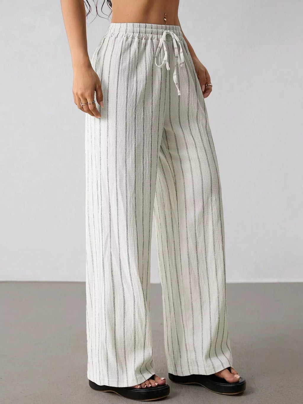 Striped Wide-Leg Drawstring Pants
