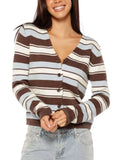 Striped V-Neck Button-Down Cardigan