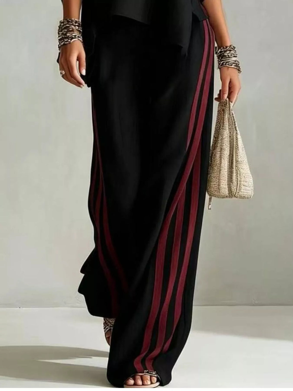 Full Size Striped 3/4 Sleeve Top and Pants Set Plus Size