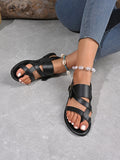 Leather Buckle Flat Sandals