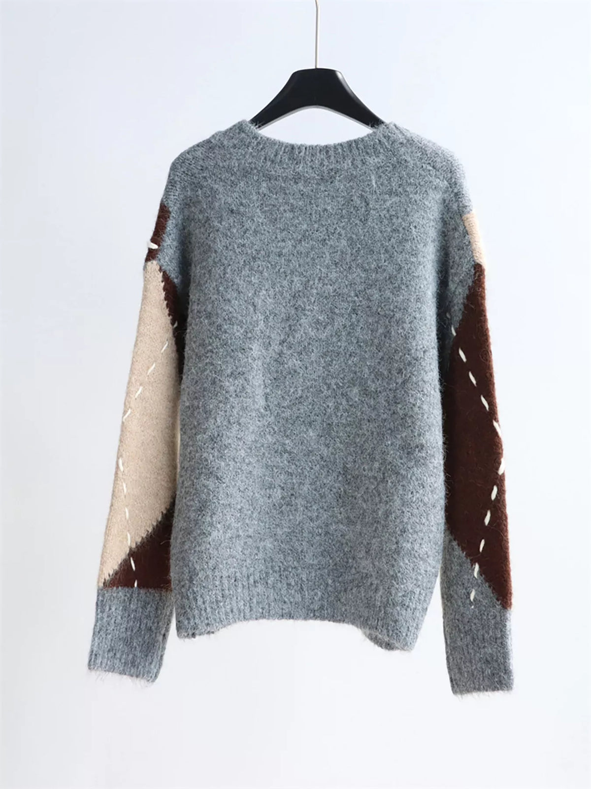 Argyle Pattern V-Neck Oversized Sweater