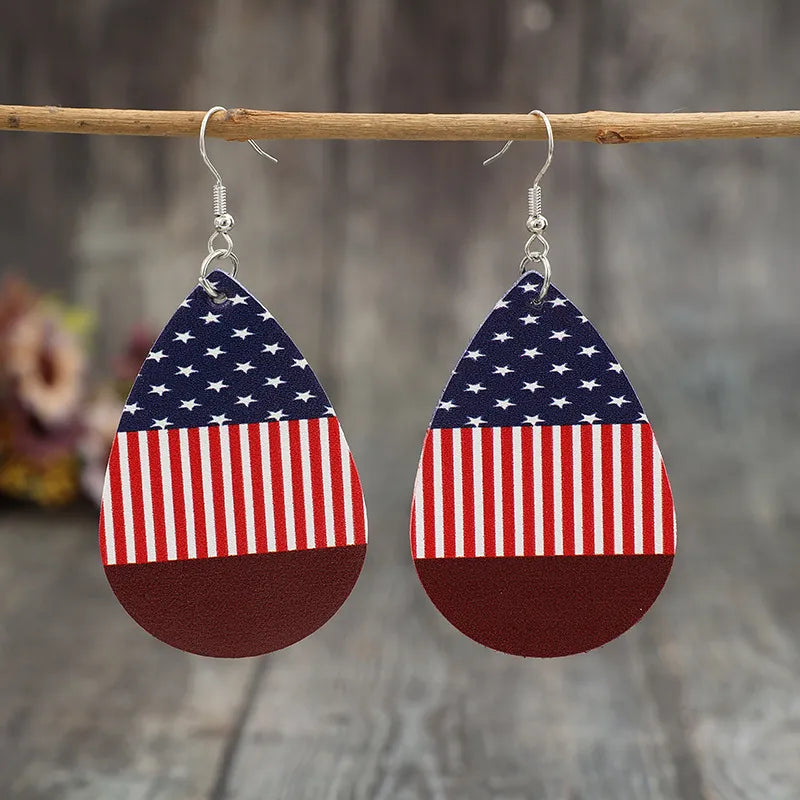 Stars and Stripes Faux Leather Teardrop Earrings