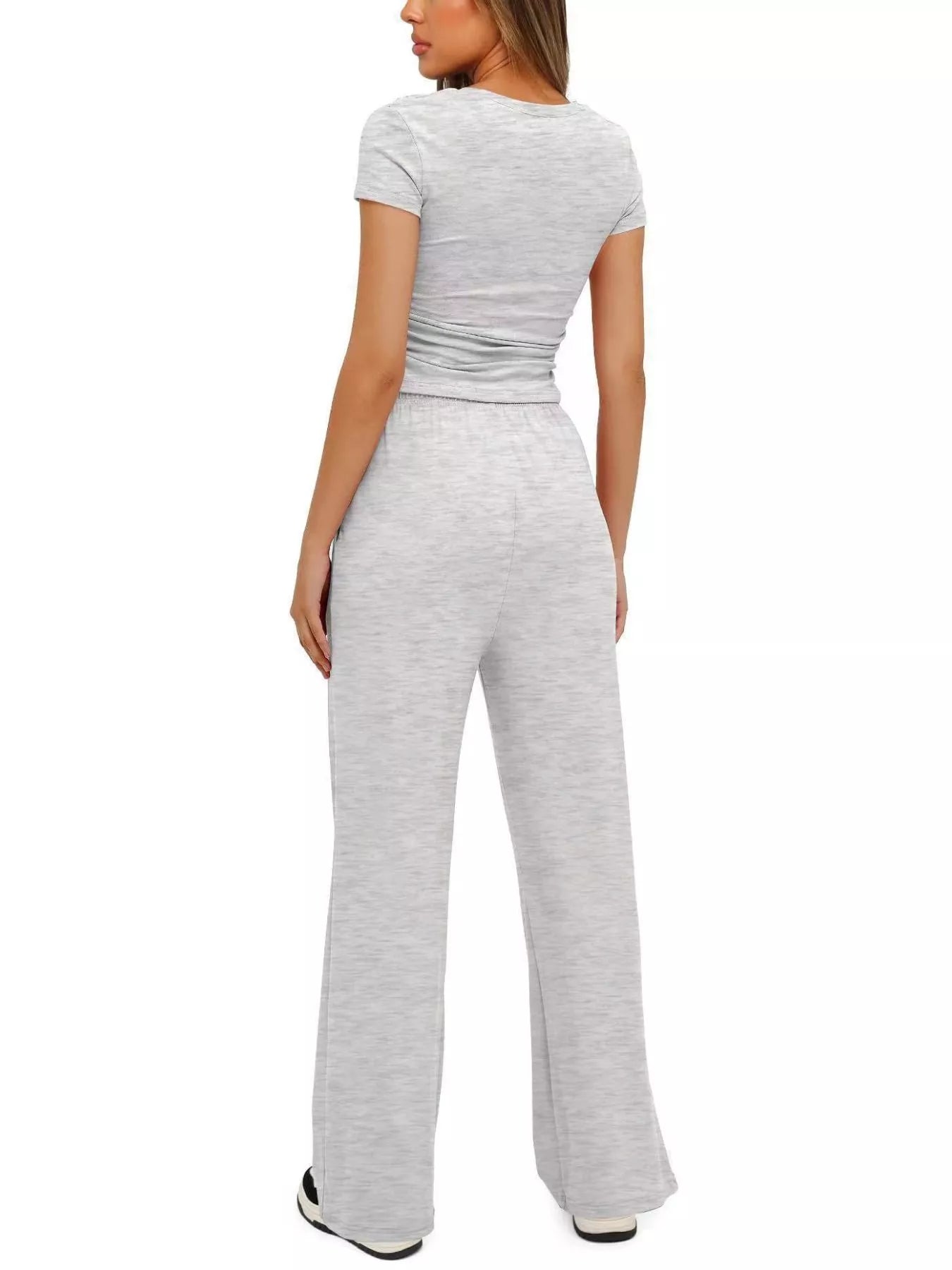 Round Neck Short Sleeve Top and Pants Set