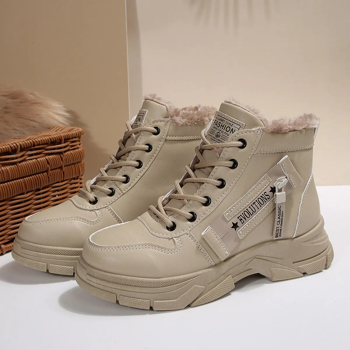 Premium Lace-Up Combat Boots with Fleece Line